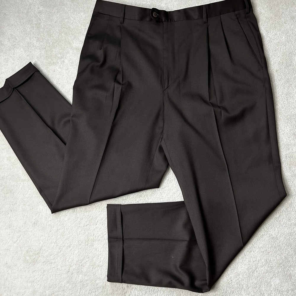 Zanella Pants Mens 38x30 Wool Pleated Dress Trousers Cuffed Lined Italy Brown